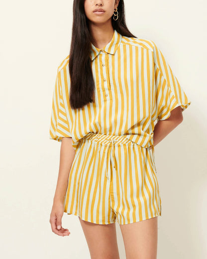 Women's Cropped Polo Shirt Viscose Poplin - Lagune