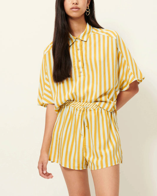 Women's Cropped Polo Shirt Viscose Poplin - Lagune