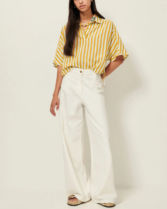 Women's Cropped Polo Shirt Viscose Poplin - Lagune