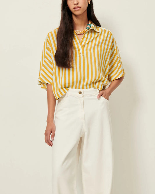 Women's Cropped Polo Shirt Viscose Poplin - Lagune