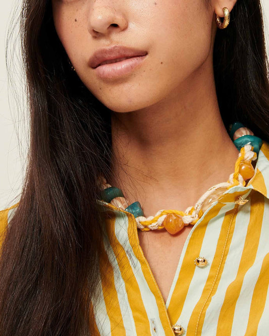 Women's Cropped Polo Shirt Viscose Poplin - Lagune