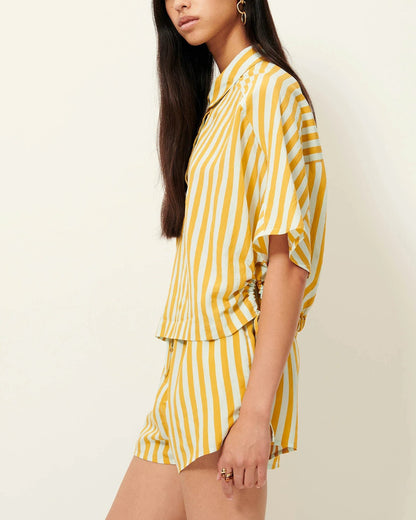 Women's Cropped Polo Shirt Viscose Poplin - Lagune