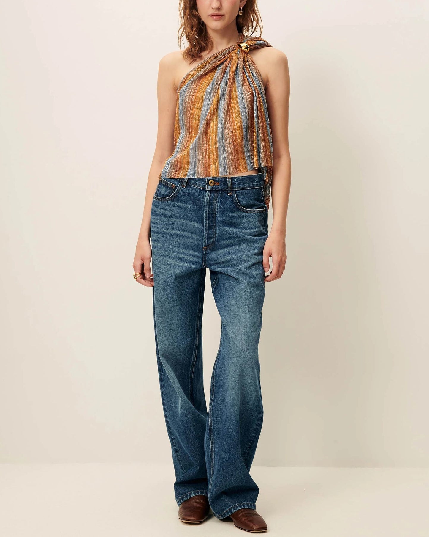 Women's Blouse Pleated Metallic Polyester Crépon - Mirazul