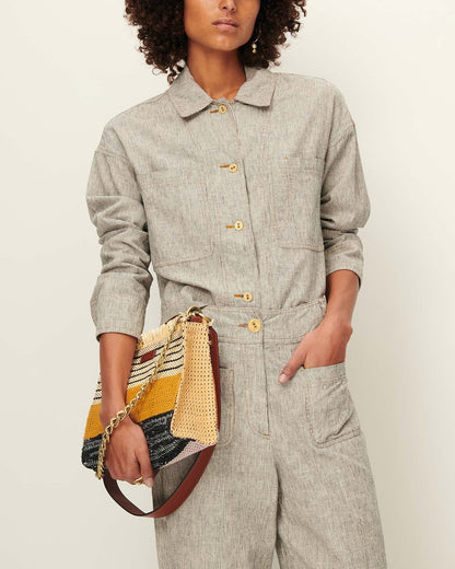 Unisex Overshirt Cotton-Linen Slub Yarn Stripe - Whiblack