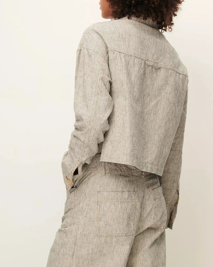 Unisex Overshirt Cotton-Linen Slub Yarn Stripe - Whiblack