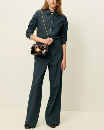 Unisex Overshirt Textured Slub-Yarn Cotton-Linen - Blue Worker-Blue