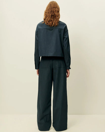 Unisex Overshirt Textured Slub-Yarn Cotton-Linen - Blue Worker-Blue