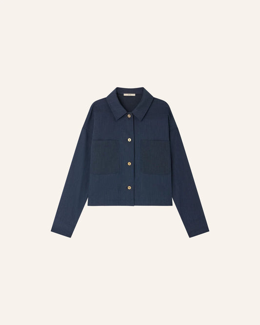 Unisex Overshirt Textured Slub-Yarn Cotton-Linen - Blue Worker-Blue