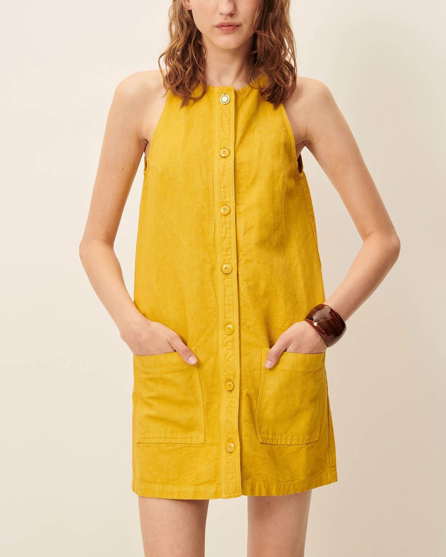Women Dress Garment-Dyed Cotton Linen Canvas - Mint Leaf Citronnelle