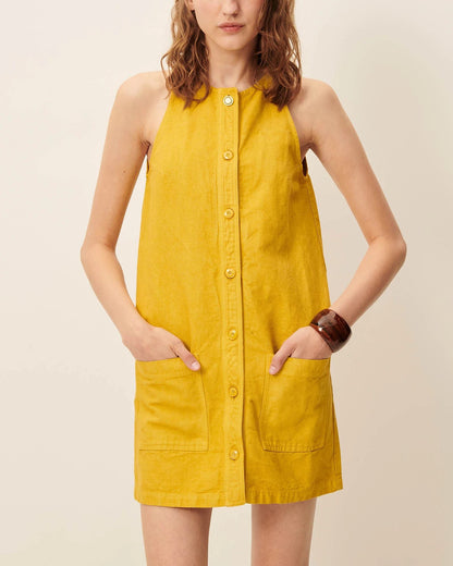 Women Dress Garment-Dyed Cotton Linen Canvas - Mint Leaf Citronnelle