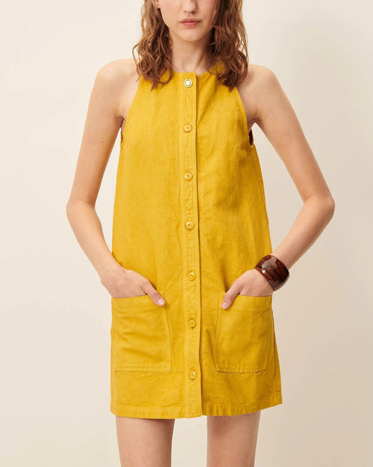 Women Dress Garment-Dyed Cotton Linen Canvas - Mint Leaf Citronnelle