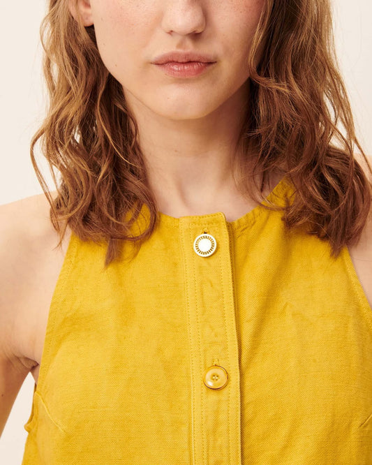Women Dress Garment-Dyed Cotton Linen Canvas - Mint Leaf Citronnelle