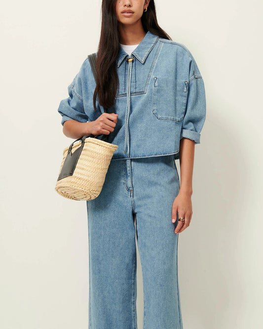 Women's Button-Down Denim Blouse Organic Cotton Denim Twill - Azuru