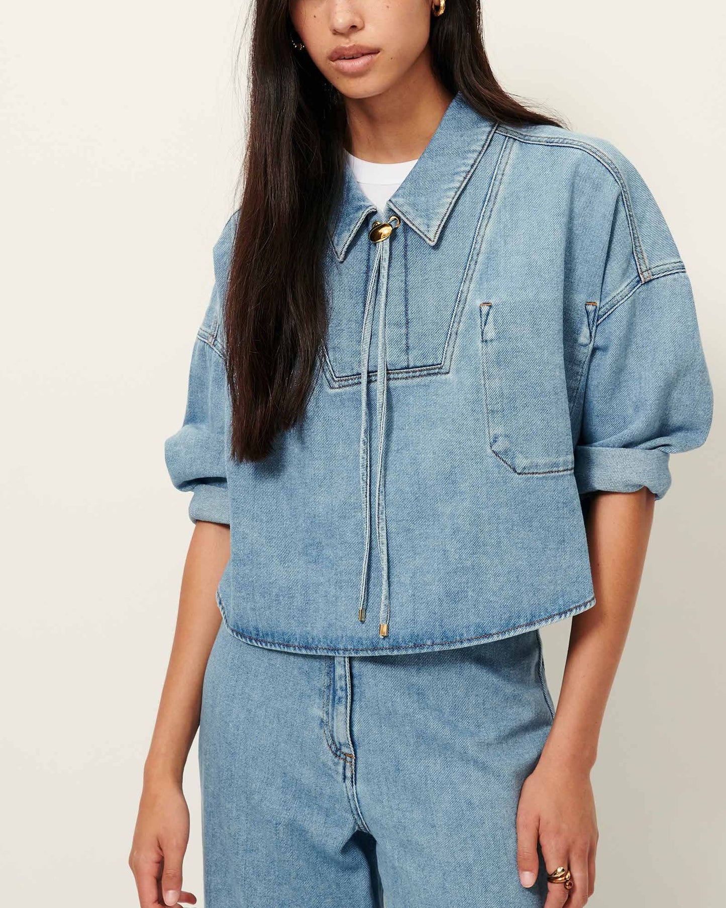 Women's Button-Down Denim Blouse Organic Cotton Denim Twill - Azuru