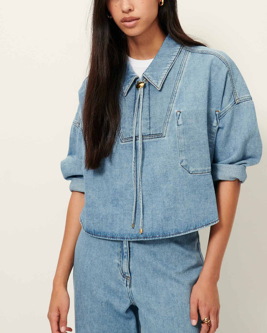 Women's Button-Down Denim Blouse Organic Cotton Denim Twill - Azuru