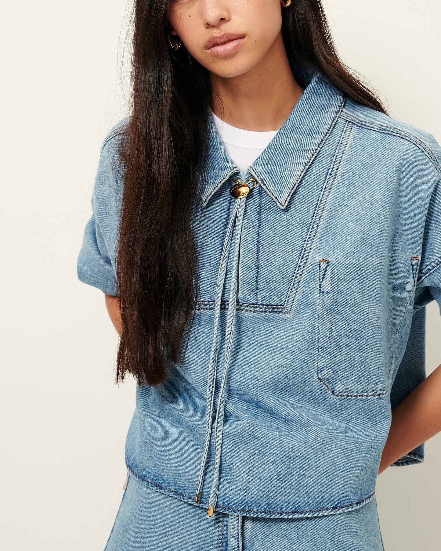 Women's Button-Down Denim Blouse Organic Cotton Denim Twill - Azuru