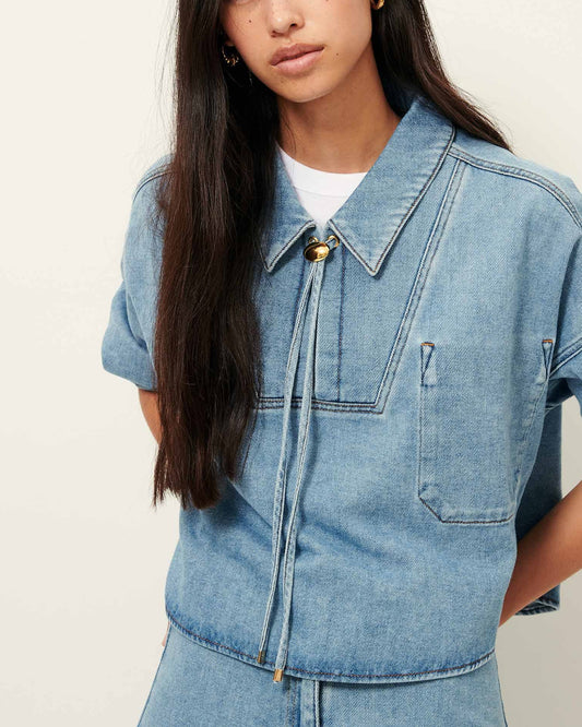 Women's Button-Down Denim Blouse Organic Cotton Denim Twill - Azuru