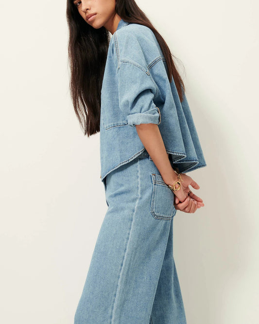 Women's Button-Down Denim Blouse Organic Cotton Denim Twill - Azuru