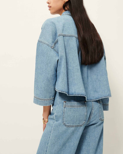 Women's Button-Down Denim Blouse Organic Cotton Denim Twill - Azuru