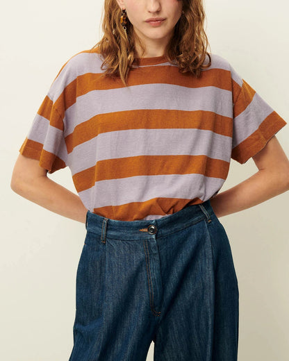 Unisex Tshirt Cotton-Linen Jersey - Multicolor Stripe Lilaglaze