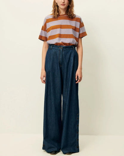 Unisex Tshirt Cotton-Linen Jersey - Multicolor Stripe Lilaglaze
