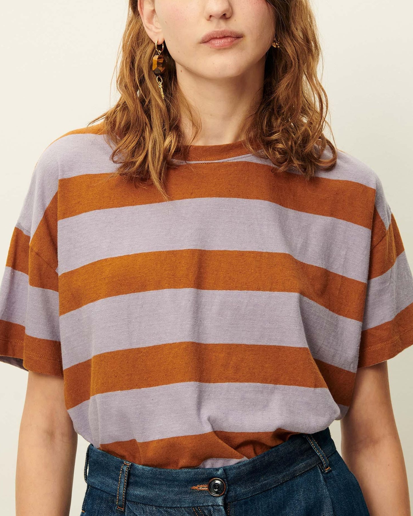 Unisex Tshirt Cotton-Linen Jersey - Multicolor Stripe Lilaglaze