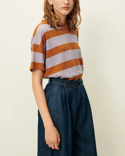 Unisex Tshirt Cotton-Linen Jersey - Multicolor Stripe Lilaglaze