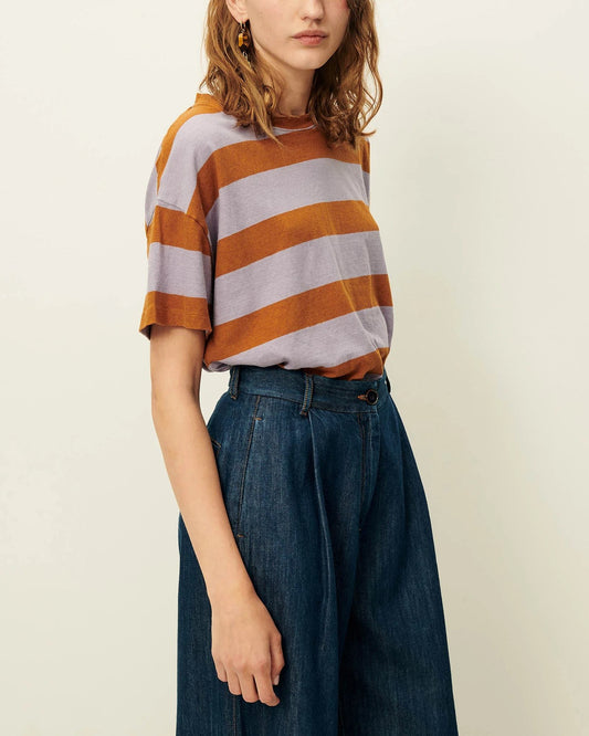 Unisex Tshirt Cotton-Linen Jersey - Multicolor Stripe Lilaglaze