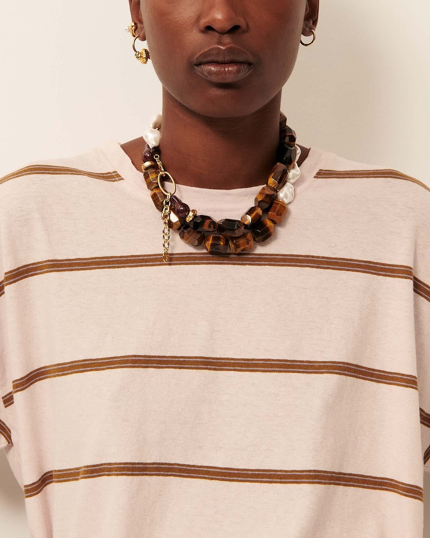 Women T-Shirt Striped Cotton And Linen Jersey - Rosee