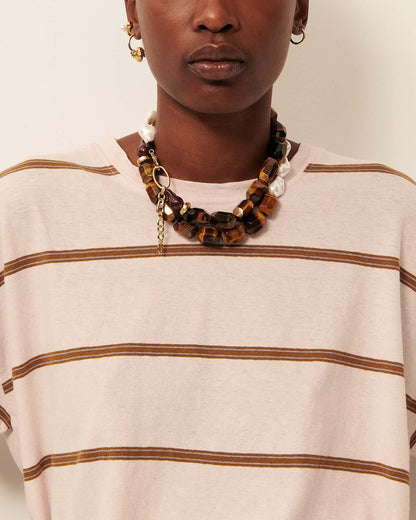 Women T-Shirt Striped Cotton And Linen Jersey - Rosee