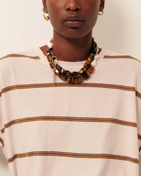 Women T-Shirt Striped Cotton And Linen Jersey - Rosee
