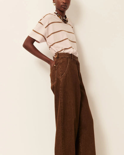 Women T-Shirt Striped Cotton And Linen Jersey - Rosee