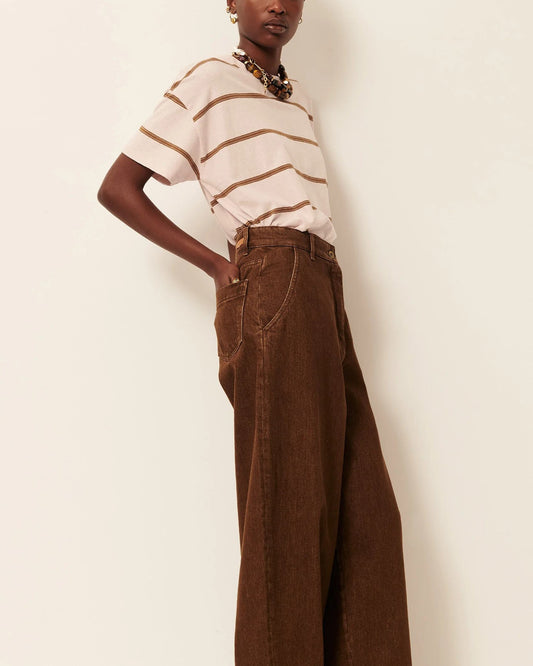 Women T-Shirt Striped Cotton And Linen Jersey - Rosee