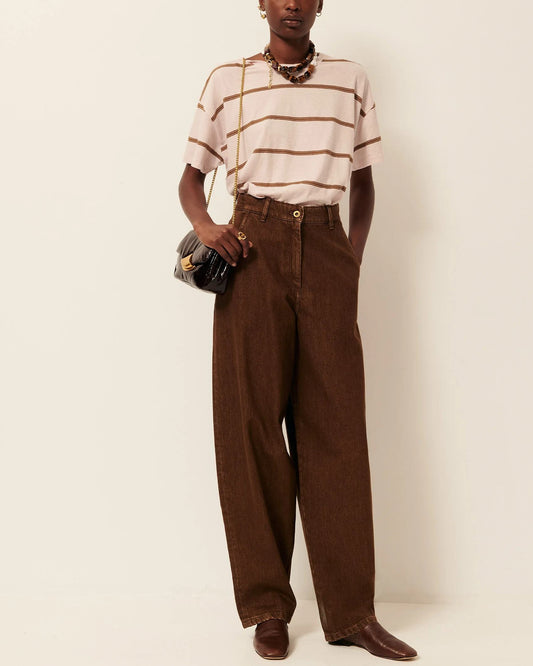 Women T-Shirt Striped Cotton And Linen Jersey - Rosee