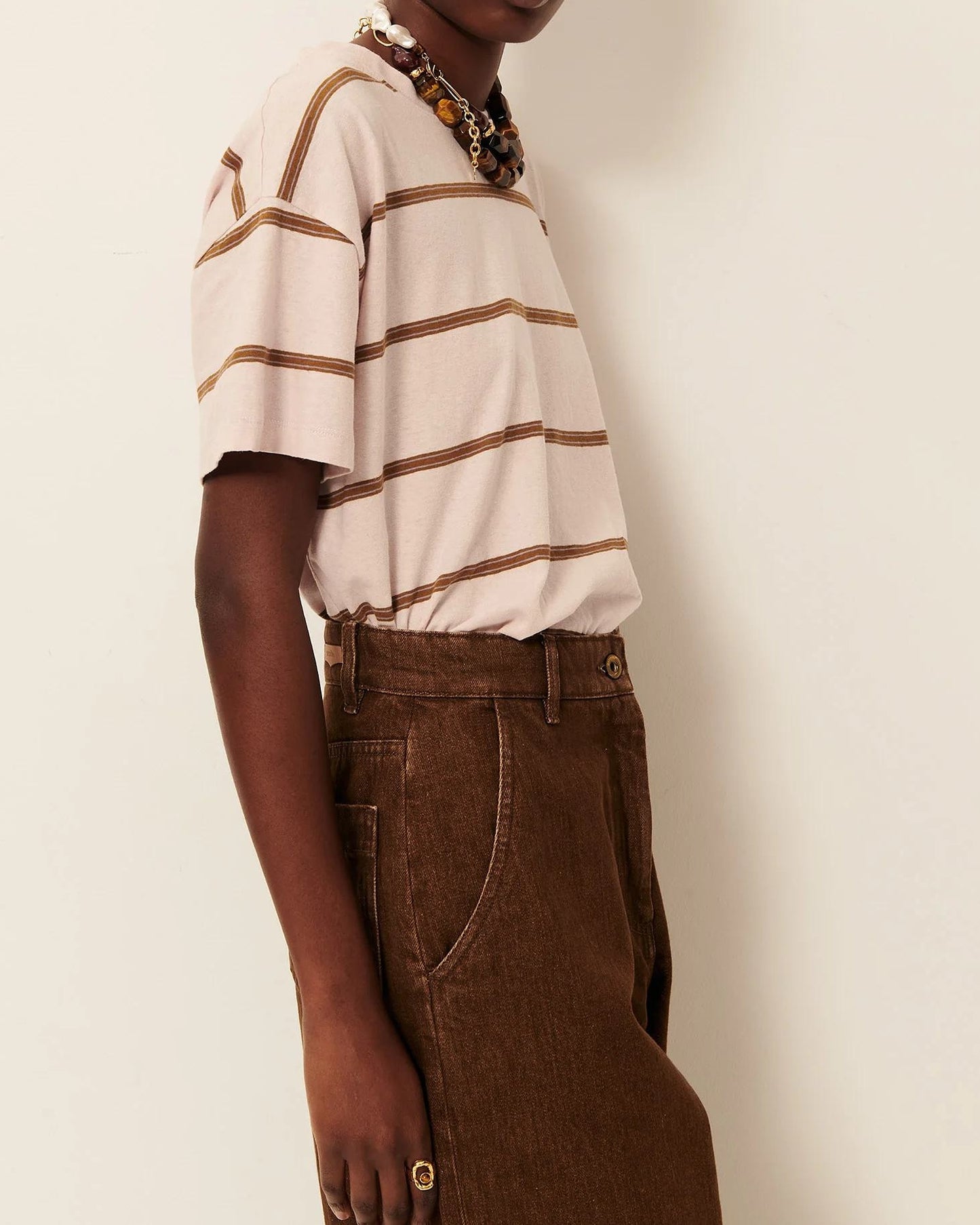 Women T-Shirt Striped Cotton And Linen Jersey - Rosee