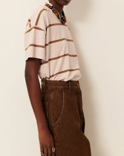 Women T-Shirt Striped Cotton And Linen Jersey - Rosee