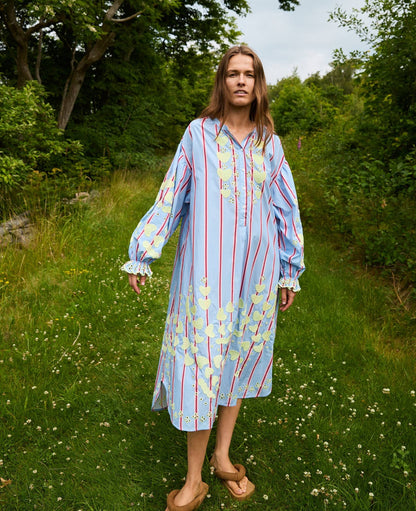 SISSEL EDELBO Women's Elisabeth Dress 100% Organic Cotton Poplin - Bluebell-Stripes