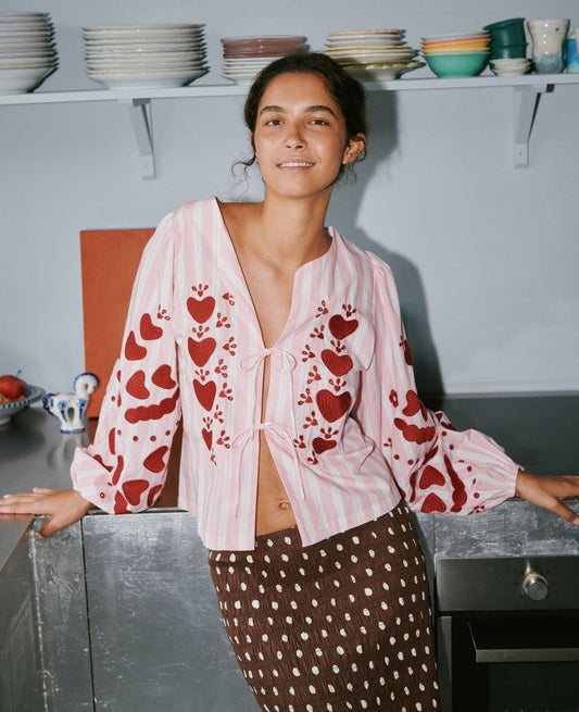 Women's Blouse 100% Organic Cotton Poplin - Rose-Stripes