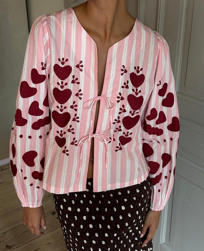 Women's Blouse 100% Organic Cotton Poplin - Rose-Stripes