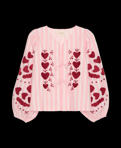 Women's Blouse 100% Organic Cotton Poplin - Rose-Stripes