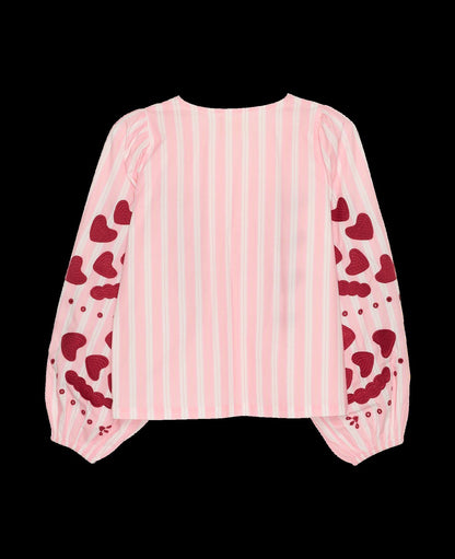 Women's Blouse 100% Organic Cotton Poplin - Rose-Stripes