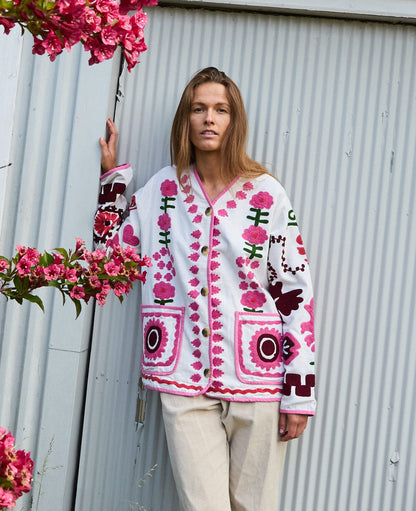 SISSEL EDELBO Women's Maggie Suzani  Jacket Hand-Embroidered Cotton Canvas - Multi-Color Floral Flower