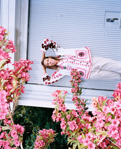 SISSEL EDELBO Women's Maggie Suzani  Jacket Hand-Embroidered Cotton Canvas - Multi-Color Floral Flower