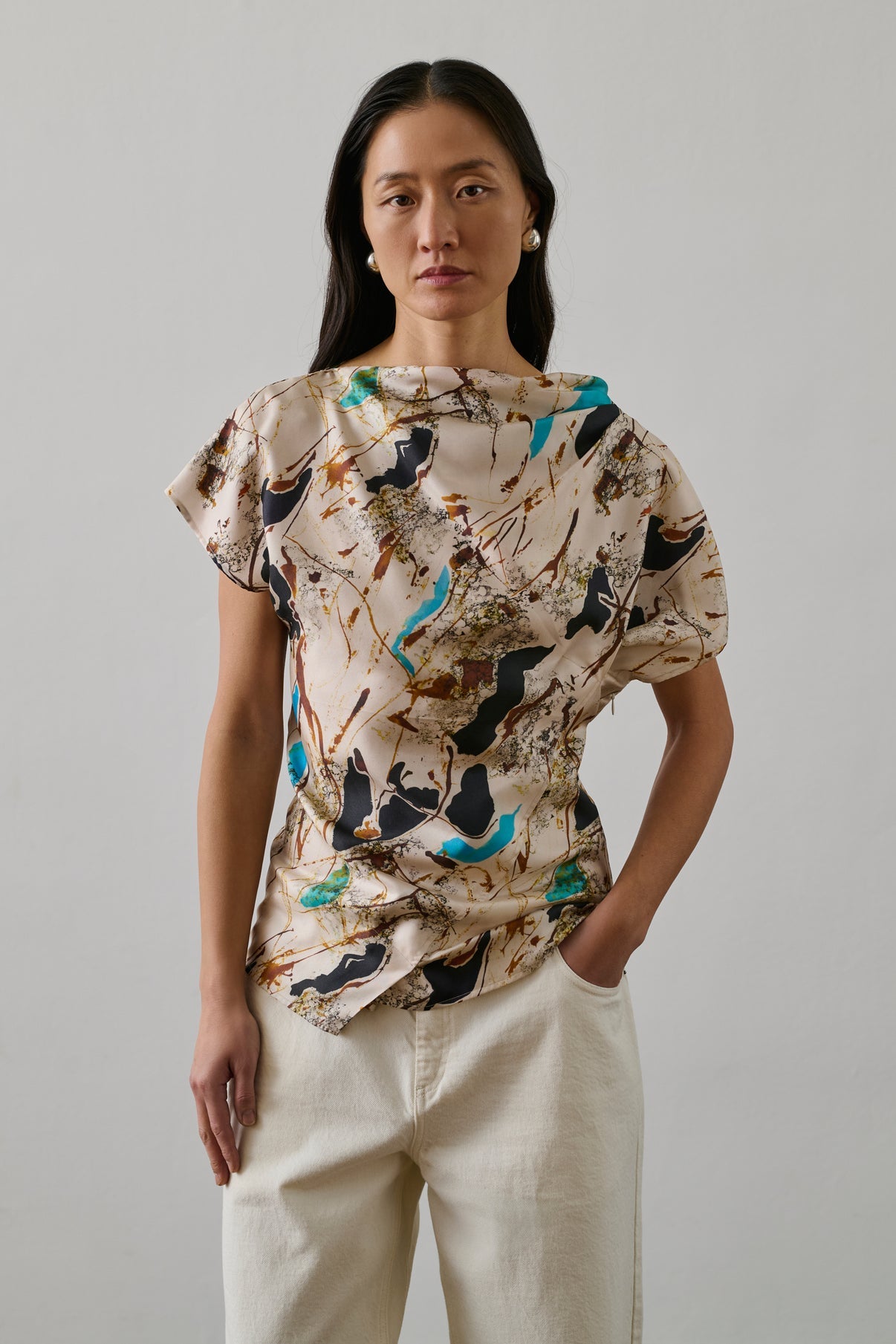 Blouse Fedora Beige-Turquoise