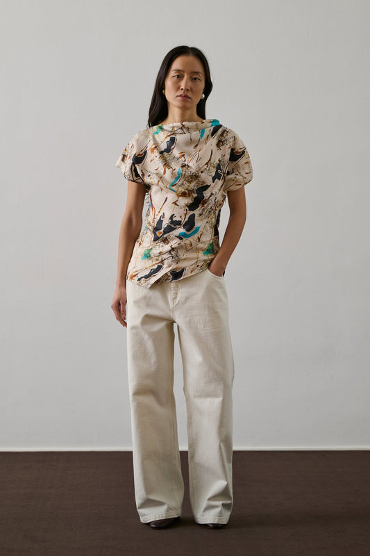 Blouse Fedora Beige-Turquoise