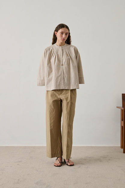 Women's Button-Down Blouse 100 Percent Cotton Poplin - Mastic