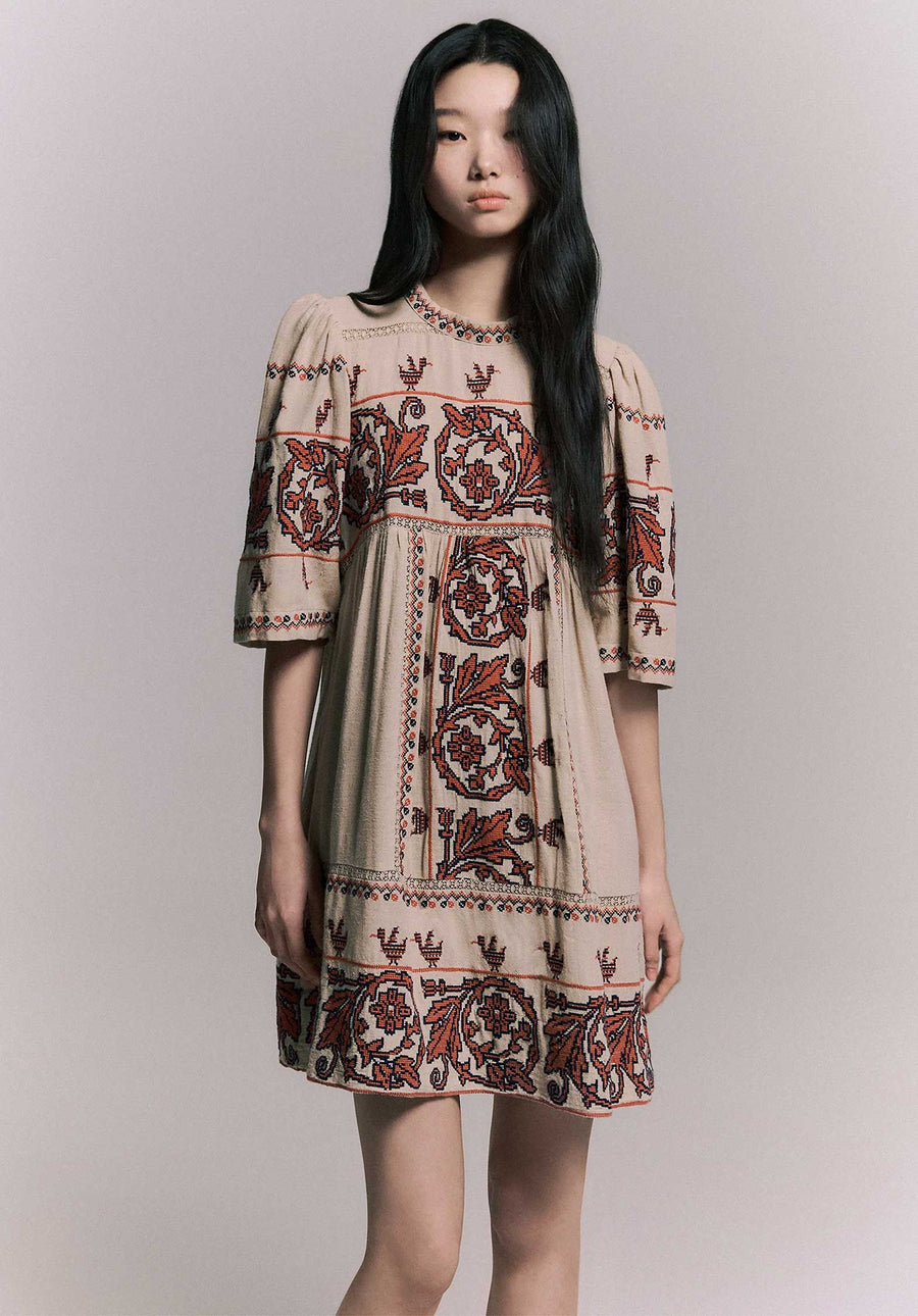 Dress Beena Embroidery Ss24-083 Taupe