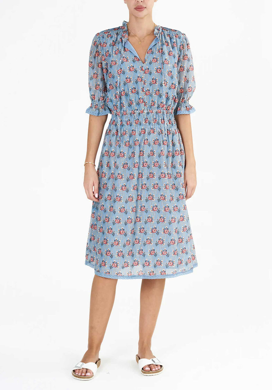 Dress Ara Print Midi Blue