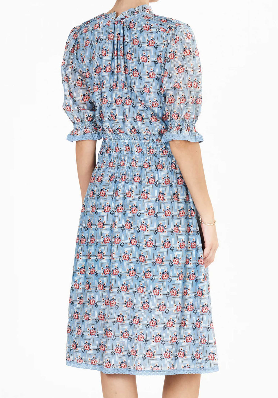 Dress Ara Print Midi Blue