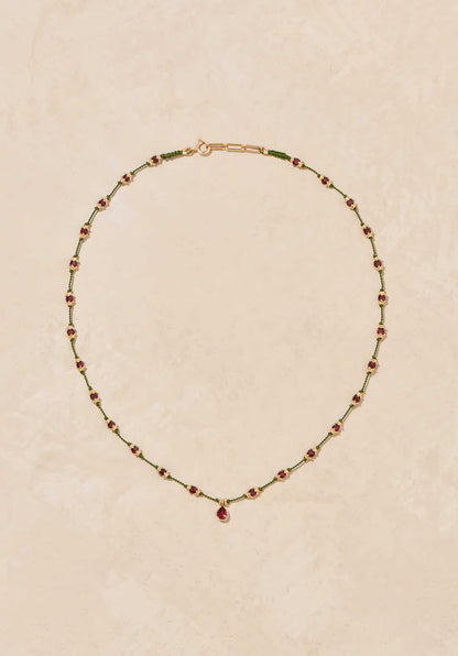 Necklace Peony Talisman Vert-Grenat